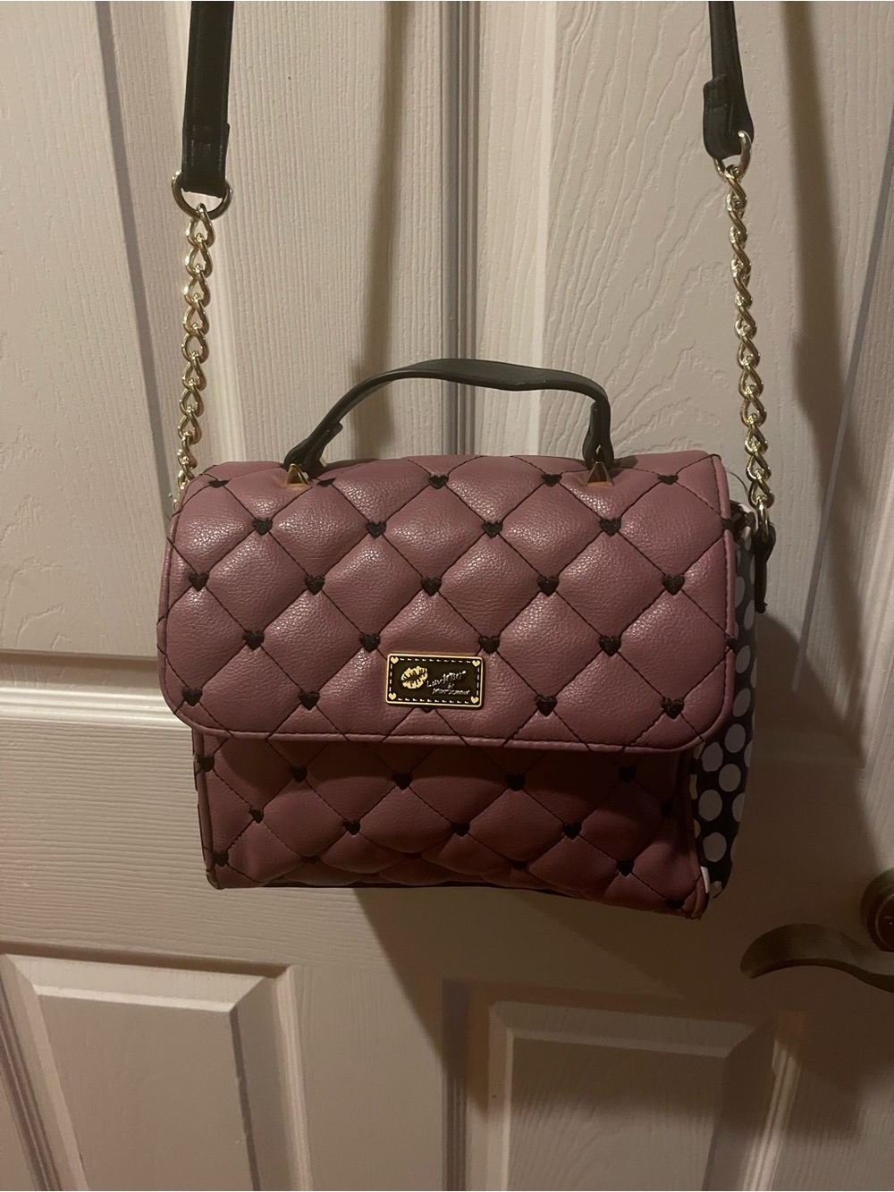 Betsey Johnson Quilted Mauve with heart embroidery Top-Handle Crossbody Bag